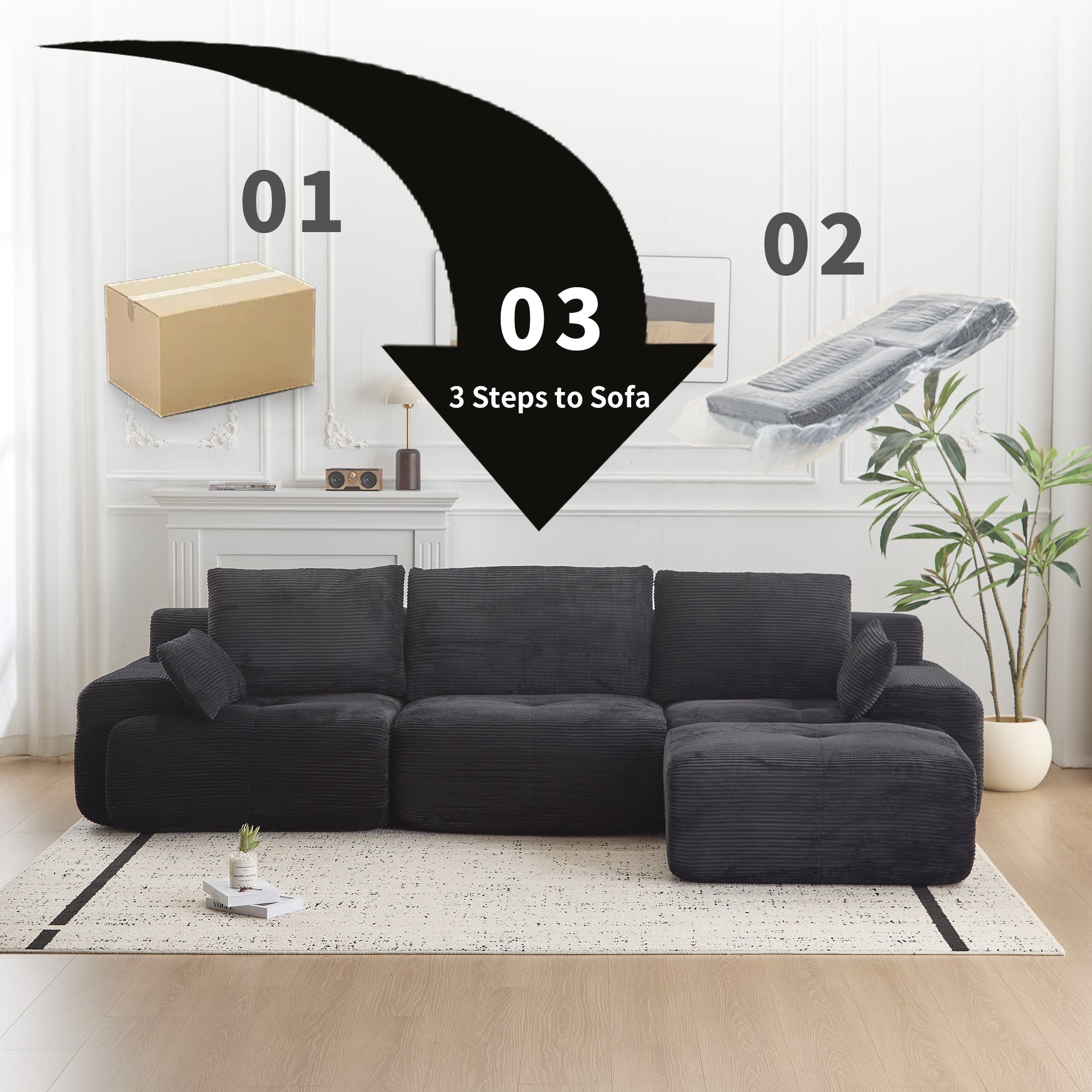 Canapé d'angle modulaire  à mémoire de forme noir / 3 places / moderne – Confort & design