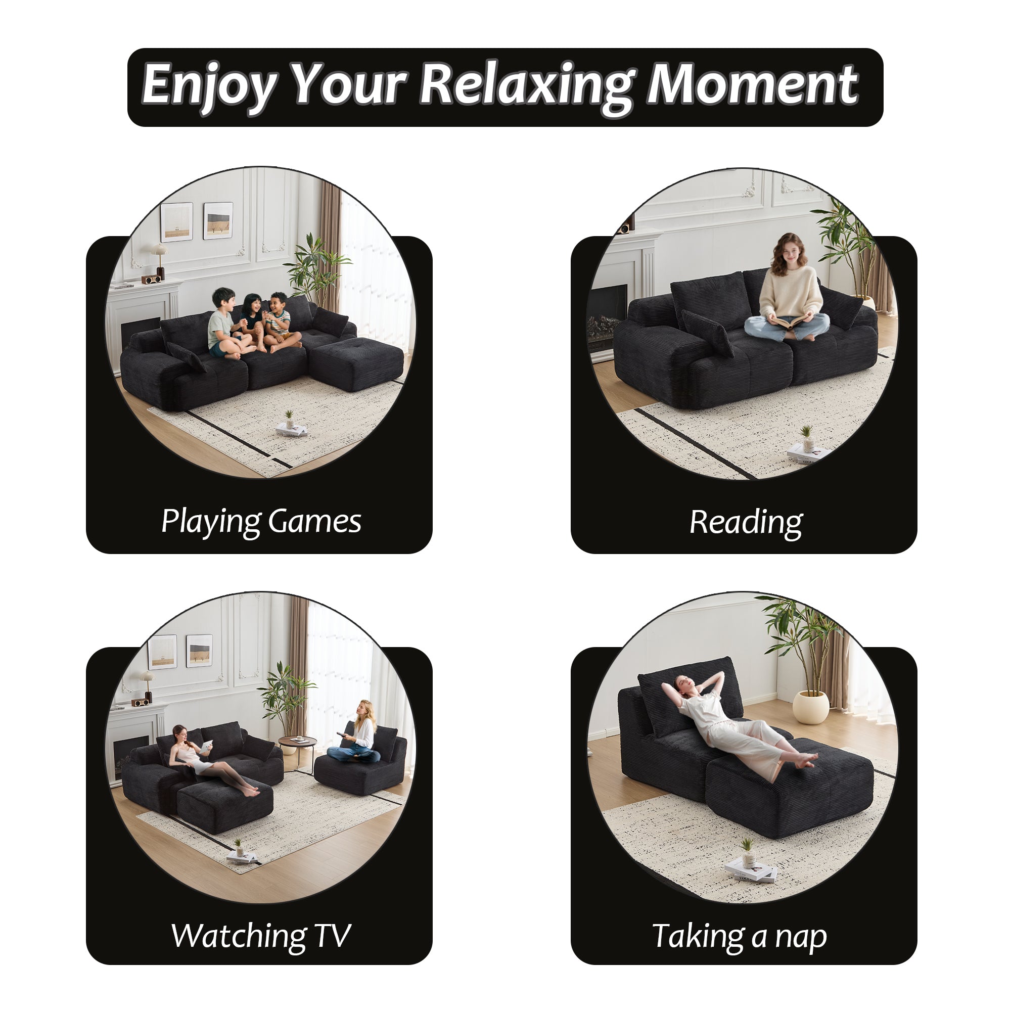 Canapé d'angle modulaire  à mémoire de forme noir / 3 places / moderne – Confort & design